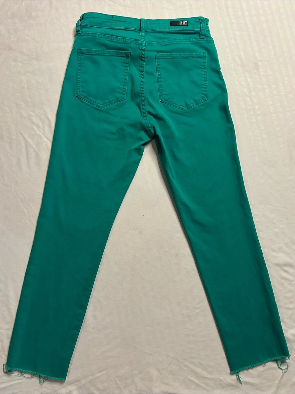 KUT From the Kloth Jeans Women’s Size 4 Teal Green Button Fly Raw Hem Ankle - Picture 4 of 4